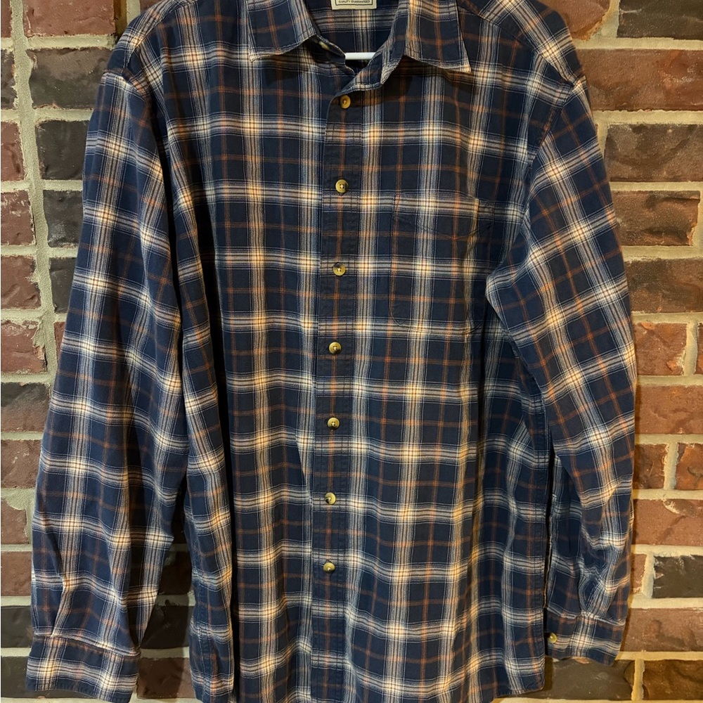 L.L. Bean Men's Navy and Brown Plaid Button-Down Shirt